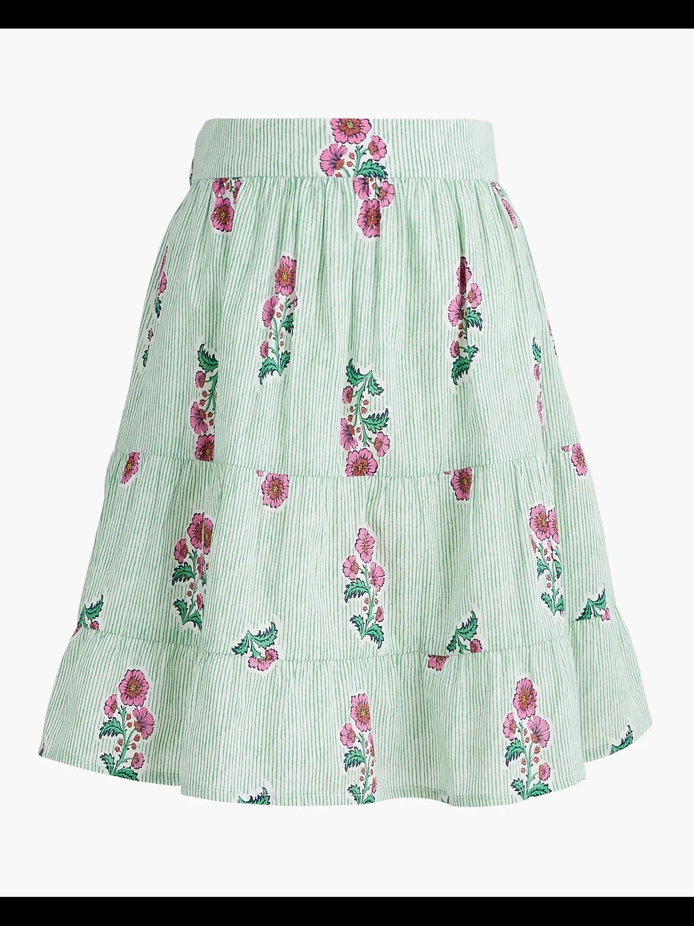 J. Crew Mint Striped A-Line Skirt with Pink Floral Print